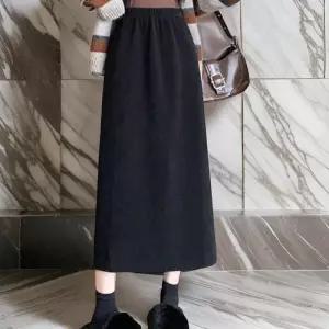 [다잇템]여성 코듀로이 고무줄 보온안감 골덴 롱 스커트 (33253500A)