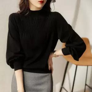 간절기니트 벌룬 소매 셔링 반목 니트 출근 룩 데일리 티