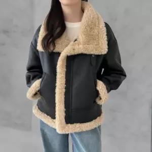 [다잇템]여성 무스탕 폴라넥 두툼 퍼 라이닝 인조 재킷 (42847043A)