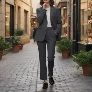 [다잇템]여성용 정장바지 베이직 백밴딩 잔체크 모직 (42615917A)