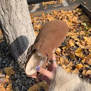 여사친 발에 버켄슈즈 러블리 추동 털 풀백 한쪽 면스노우 통굽 버켄가죽 소가죽 신발 단화 미들부츠 부츠