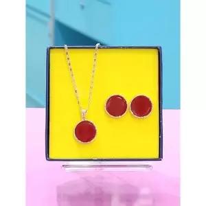 [하프클럽/ 주얼리] 세이브존05 레드 자만옥 귀걸이 목걸이 세트0 RDF24030046