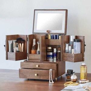 원목 화장품 수납함 서랍 냉장고 화장대 거치대 유리 앤티크 빈티지 월넛색 수납 일체형 DS FO DS-G9