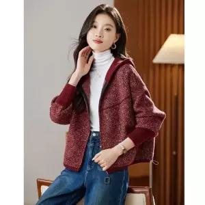 여성용 모직 집업 카디건 아이템 후드 트렌디 가을겨울 가오리핏 상의 HT4