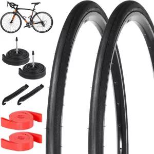 출퇴근용 700x28C 로드 바이크 타이어 2팩 및 700x25-28C 내부 튜브 60mm 프레스타 밸브가 있는 접이식