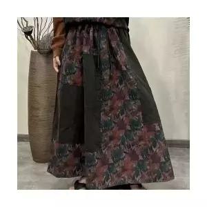 여성 청치마 가을 빈티지 캐주얼 빅사이즈 프린트 데님 밴딩 스커트 DUCHI3