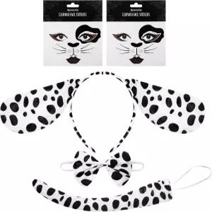야닌카 치타 코스튬 세트 달마시안 개 귀 머리띠 레오파드 고양이 꼬리 나비 넥타이 얼굴 스티커 할로윈