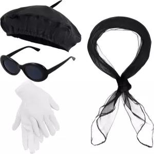 여성용 베레모 스카프 장갑 선글라스를 포함한 초야소 4종 프렌치 모자 세트