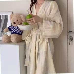 내추럴 스트라이프 롱 잠옷 가운 홈웨어 원피스