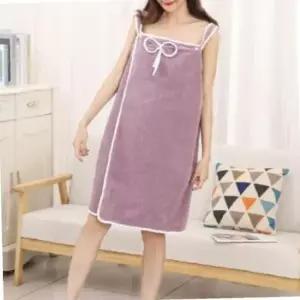 가운 퍼플 원피스형 극세사 샤워