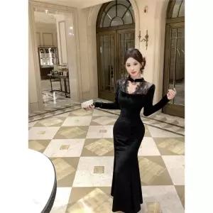 여친 스커트 롱 빈티지 가을 쉬폰 레이스 머메이드 드레스 힙업 치파오 원픽3