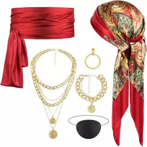 6PCS 해적 의상 세트 여성 액세서리 헤드 스카프 새시 목걸이 성인 코스프레 파티를 위한 할로윈