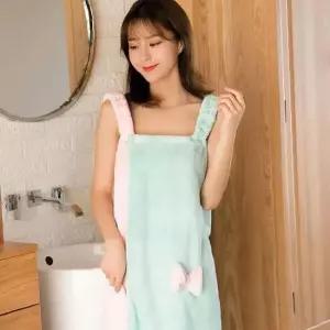 투톤 컬러 여자 리본 랩 스커트 샤워가운 목욕가운