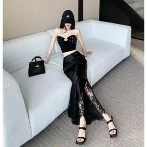 여성용 스커트 새틴 레이스 하이웨스트 슬림핏 머메이드 봄여름 쉬폰 원픽1