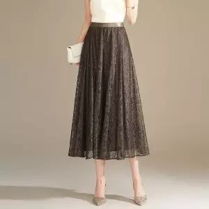 여자 치마 롱 A라인 하이웨스트 쉬폰 슬림핏 봄여름 레이스 우산 원픽1
