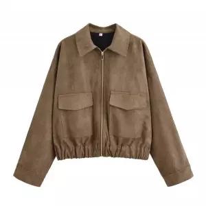 추동 점퍼 여성패션 집업 포켓 세무 코트 질감 야구 장식 DL4