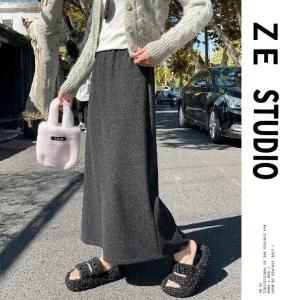 치마 롱 울 모직 가을 일자 여성패션 겨 A라인 정장 밴딩 백힙 트임 DL4