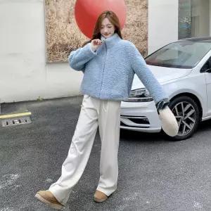 겨울 퍼 연청색 인조 모피 일체형 코트 여성패션 램스울 기모 보아털 차이나 도톰 상의 DL4