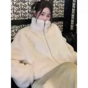 하프 추동 여성패션 모피 코트 도톰한 하이넥 램스울 뽀글이 상의 DL4