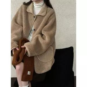 빈티지 추동 램스울 여성패션 일체형 스트레이트 모피 두툼한 퍼 코트 DL4