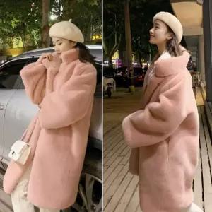 겨울여자코트에코퍼 여자 겨울 주말 외출 데이트 룩 페이크 퍼 코트 코디