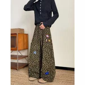 바지 가을 캐주얼 빈티지 남자배기바지 하이웨스트 호피 와이드 ible3