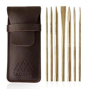 가죽 케이스가 포함된 TACAMO 파라코드 FID 세트 - 7피스 내구성 있는 황동 및 바늘 도구 키트 탈착식 익스텐션, 스무딩 로프, 브레이슬릿 매듭 제작용