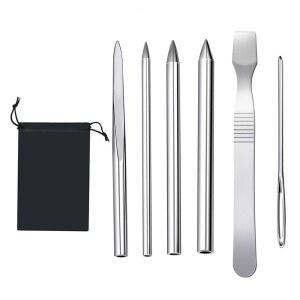 6피스 스테인리스 스틸 파라코드 바늘 세트, DIY 공예용 보관 가방 포함 3.07인치 FID 레이스 스티칭 도구, 팔찌 제작, 끈 직조