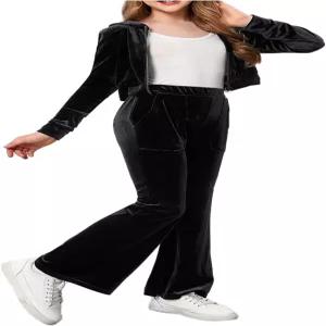 스웨트록스 걸의 2피스 의상 벨루어 운동복 집업 후디와 플레어 레깅스 팬츠 세트