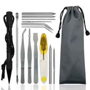 파라코드 작업용 가죽 직조용 14피스 FID 말린스파이크 세트, 라이플럭스 스테인리스 스틸 레이스 바늘 스무딩 매듭 도구(블랙)