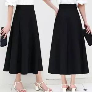 [의류] 여자 하객 룩 결혼식 검정 롱 스커트 플레어 치마