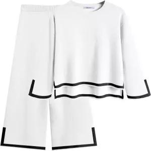 아샤이너 걸의 2피스 의상 긴 소매 니트 풀오버 스웨터 상의 와이드 레그 팬츠 캐주얼 가을 세트 운동복