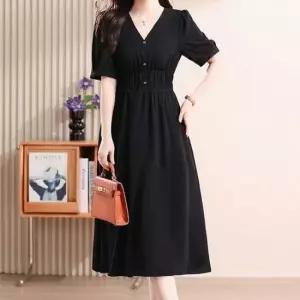 [의류] 블랙 원피스 브이넥 3중밴딩 플레어라인 어깨셔링