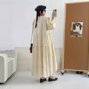 빈티지 원피스 롱스커트 긴팔 쉬폰 라운드 여자원피스 원템1