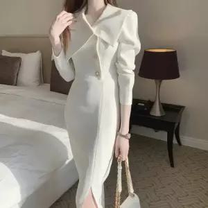 원피스 가을 칼라 옆 버클 쉬폰 랩 긴팔 힙 슬림핏 여자원피스 원템3