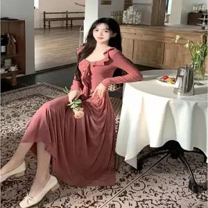 원피스 망사 가을 여자원피스 쉬폰 하이웨스트 슬림핏 기모 원템3