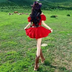 치마 원피스 레드 쉬폰 프렌치 일자 여자원피스 어깨 슬림핏 바캉스룩 원템1