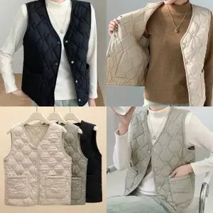 양모패딩조끼 브이넥 이너 양모조끼 베스트 겨울 패딩조끼 방한조끼 누빔조끼 *땡처리