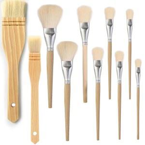 포춘미 10 PCS 모듬 사이즈 페인트 브러시 금박 염소 털 먼지 제거 플랫 하크 수채화, 세탁, 도자기 페인팅, 금속 호일 플레이크 아트 공예 용품