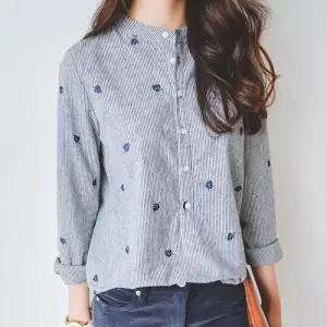 [다잇템]여자 줄지 크로쉐 키치룩 차이나카라 셔츠 (42013898A)