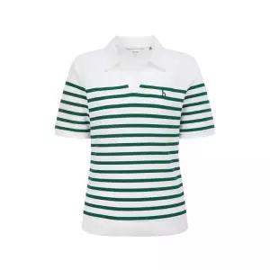 백화점 헤지스 레이디스 오픈카라 스트라이프 반팔 폴로 셔츠 HSTS6BC43