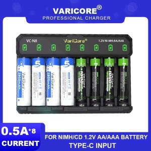 VariCore AA 배터리 충전기 8슬롯 VC-N8 N4 LED 독립형 1.2V Ni-MH AAAAA 충전식 USB 5V 2A Type-C