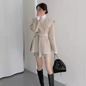 가을코트 세일러 빅카라 모직 하프 코트