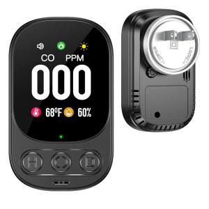 루나립스 일산화탄소 감지기 플러그인, 온도/습도 센서가 장착된 3-in-1 CO 감지기, 85dB 알람이 휴대용 여행용 경보기, 읽기 및 설치가 간편한 실시간 모니터(블랙-1 팩)