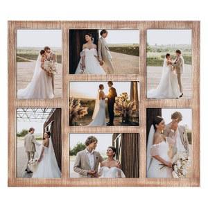 벽 장식용 YESKAY 4x6 액자 콜라주, 강화 유리를 사용한 여러 포토 콜라주 액자, 액자용 7-오프닝, 러스틱 브라운, 1팩