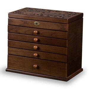 5개의 서랍과 잠금장치가 있는 Xloverise 빈티지 러스틱 나무 주얼리 정리함 | 목걸이, 반지, 귀걸이를 위한 대형 보관함 여성용 수공예 선물