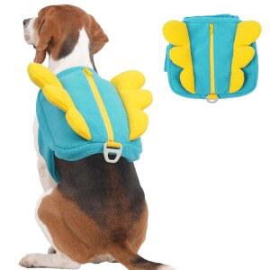 중형견용 OUOBOB 반려견 백팩, 하이킹 워킹 트레이닝 러닝용 포켓이 있는 반려견용 백팩 하네스, 프렌치 불독, 턴 테리어(블루, L)