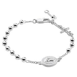 헬로윈 4mm 은도금 구슬 가톨릭 묵주 체인 선물 상자 포함 여성용 팔찌