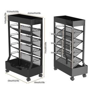 UMDONX MODERN MOBILE BOOK CART 위한 보관 선반 사무실 단면 가정 롤링 스냅인 공부 우아한 금속 상단 베이스 교실을 튼튼하고 블랙 책장 프리미엄