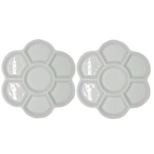 2개 수채화 물감 팔레트 트레이 세척 가능한 페인트 세라믹 도자기 아티스트 및 컵 화이트